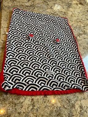 Black & White Geometric Car Seat Cover with Red Trim